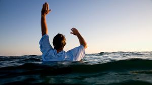 Man alone in nature's embrace.