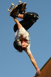 Shaun White competes in a men's skateboard event during the Summer X Games in 2008.