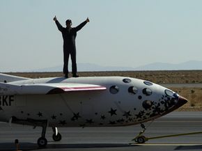 Pilot Mike Melville atop SpaceShipOne