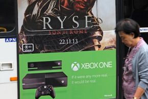 Tie-in advertising for the Xbox One and "Ryse: Sone of Rome," a game developed by Microsoft as an exclusive release title for the new console.