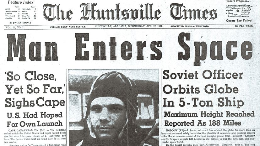 Huntsville Times, First Man in Space headline