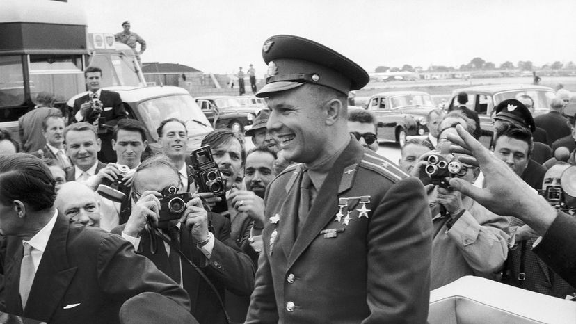 Yuri Gagarin Greeting Crowds in London