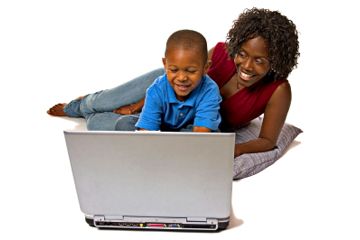 Mom and son with computer