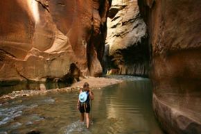 Much of your time hiking the Zion Narrows will be spent in water but the amazing beauty makes it worth it.