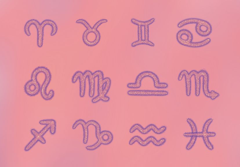 Drawn zodiac signs on a cosmic background