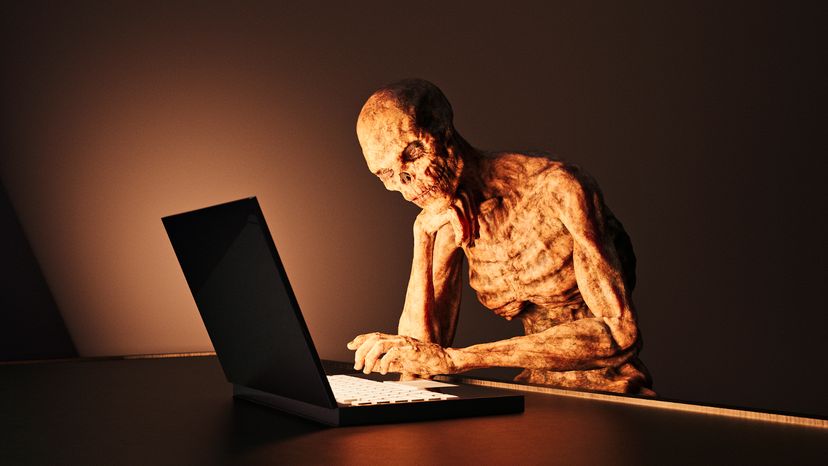 Zombie Typing on a Computer Laptop
