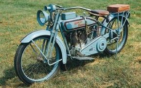 The 1916 Harley-Davidson J wears Harley's traditional gray paint -- the last Harley model to do so. See more motorcycle pictures.
