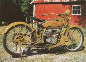 1920年的Harley-Davidson 20-J引入了许多样式变化。查看更多摩托车图片。“width=