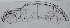 Here's a blueprint drawing for the Porsche-designed 1933 NSU Type 32. A step toward the eventual Beetle, the Type 32 never went into production.