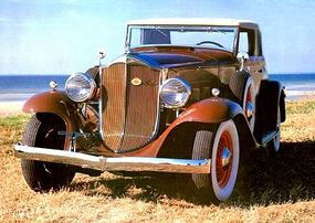 The 1932 Packard Light Eight was available in coupe roadster and sedan, rumble-seat coupe, and four-door sedan. Shown is a coupe roadster.