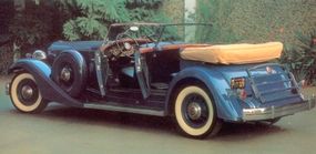 When not in use, the convertible top of the Packard Twelve Sport Phaeton stows neatly.