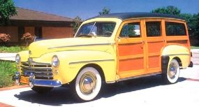 The Super DeLuxe era ended with the postwar 1948 models, represented here by the $1,972 woody wagon.