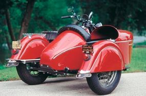 Indian's nicely designed one-passenger sidecar made its debut as a option in 1940.