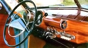 A close-up look at the 1951 Ford Country Squire reveals a wagon that was still handsome inside despite the gradual replacement since 1949 of genuine wood trim with woody-look substitutes.
