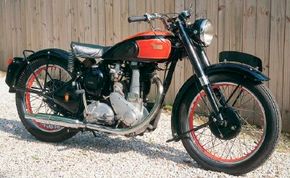 The B33 was typical of early postwar BSAs, with a500-cc overhead-valve single. See more motorcycle pictures.
