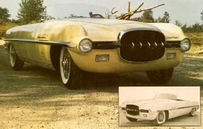 The small factory photo shows how faithfully Joe and Marc Bortz restored the Firearrow II, right down to the original pale yellow paint and black grille bar.
