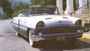 An altered grille was among the few stylingchanges on the 1956 Packard Caribbean.