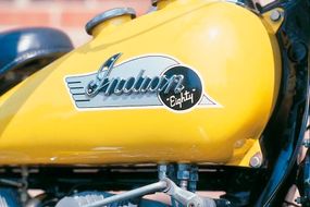 Indian enlarged the Chief's 74-cubic-inch V-twin engine to 80 cubic inches in 1950, a move properly noted with a fuel tank decal.