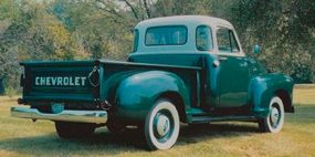 This 1954 Chevrolet Series 3100 pickup sportstwo-tone paint, a treatment that was carriedover to the instrument panel.