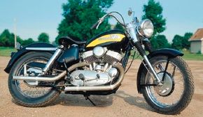 The 1956 Harley-Davidson KHK featured lower handlebars, less chrome trim, and more-performance oriented camshafts. See more motorcycle pictures.