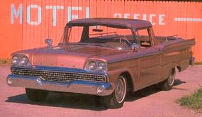 The hood of the 1957-1959 Ford Ranchero was hinged in the front.