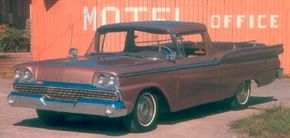 Last of the full-size Rancheros, the revamped 1959 Ford Ranchero sold quite well despite competition from Chevrolet's new El Camino car-pickup.See more classic truck pictures.