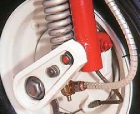 One of the Vespa Allstate's interesting featuresincluded the single-sided trailing link fork.