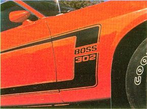 Bodyside striping on the 1969 Ford Mustang Boss 302 included a 'Boss 302' on the leading edge.