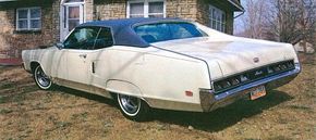 The 1969 Mercury Marauder X-100 with optional vinyl roof, rear view.