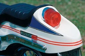 The "boat tail" rear fender was styled after the one that appeared on the 1970 Sportster.”border=