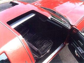 The glass panels of the power T-topslid under the car's wide center bar.