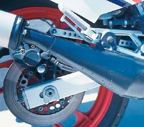 The exhaust system's bulbous expansion chambers helped produce more power.