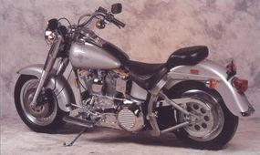 The Harley-Davidson FLSTF Fat Boy was painted in an elegant silver and yellow color scheme.
