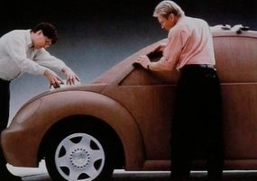 The 1998 Volkswagen New Beetle's shape was settled early in the design process. Clay models looked almost exactly like the eventual production version.