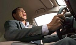 businessman singing while driving, driver singing, singing in traffic
