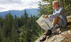 retiree takes a break from hiking