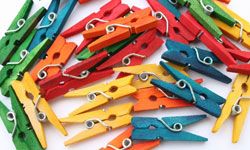 Multicolored clothespins clipped to your guests will remind them to avoid "the B-word."”border=