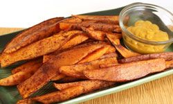 Baked sweet potato fries compliment any barbecue dish.