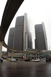 The General Motors headquarters building in Detroit. The giant automakers announced the largest profits in its history -- some $7.5 billion -- in February 2012.