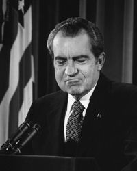 President Richard Nixon answers questions about the Watergate scandal.
