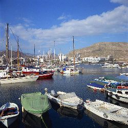 Los Cristianos harbor in Tenerife, Canary Islands. The islands are a top tourist spot for their temperate climes.
