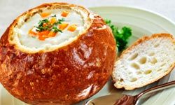 soup in a bread bowl