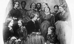 Harriet Beecher Stowe, author of &quot;Uncle Tom's Cabin,&quot; photographed with a group of anti-slavery workers