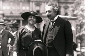 And here's Einstein with his second wife (and cousin) Elsa on April 1, 1921. The two wed on June 2, 1919.