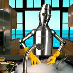 robotic servant washing dishes