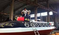 A retired prison officer's self-made submarine called 'Shenlong II' in Fuyang, Anhui, China. The submarine can hold up to 12 passengers.
