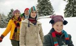 family walking through snow