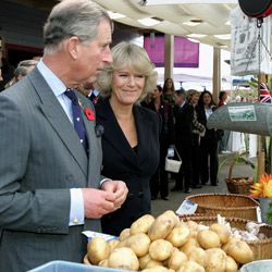 Prince Charles examines organic potatoes in California.
