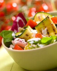 grilled zucchini in a garden salad