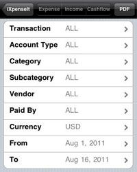 screen shot of iXpenseIt iPad app